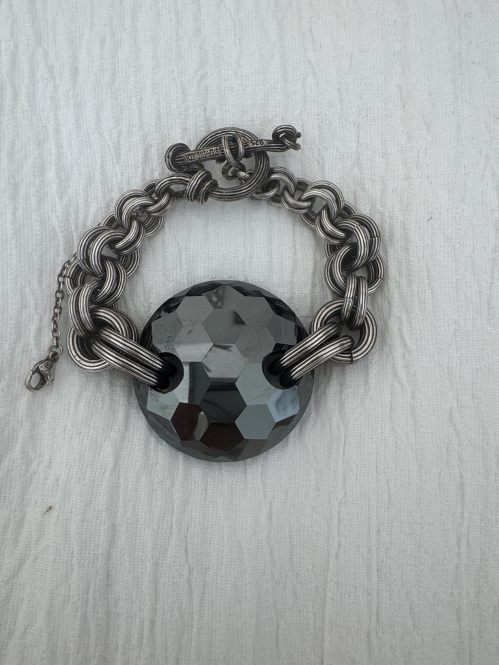 Stephen Dweck  Hematite Faceted Disc 925 Chain Bracelet